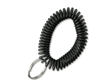 Black Spiral Key Chains With Metal Split Rings, Flexible Coil Wrist Key Holders, 6 Count Set