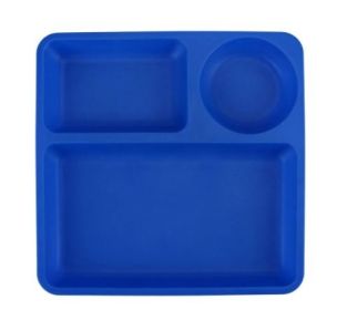 Your Zone Blue Divided Plastic Square Tray Plate, Single Piece