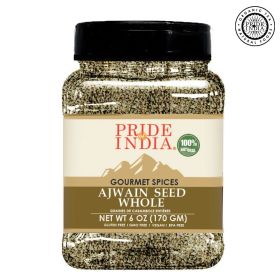 Pride of India | Ajwain Seed Whole 6 oz (170 gm) Medium Dual Sifter Jar | Gourmet Carom Seeds | Flavoring agent for Savory Dishes | Aromatic & Nu
